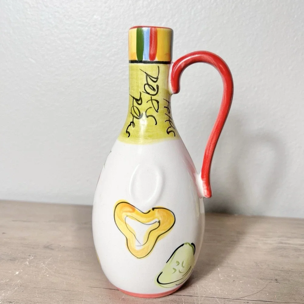 Tabletops Gallery Salad 101 Hand Painted Oil Vinegar Cruet‎ & Pepper Shaker Set